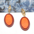 New trending bright orange acrylic ear jewelry for women gold plated stud earrings